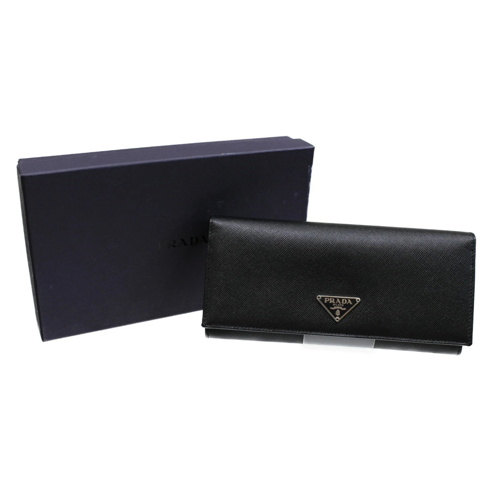 PRADA Bi fold Long Wallet Black Leather